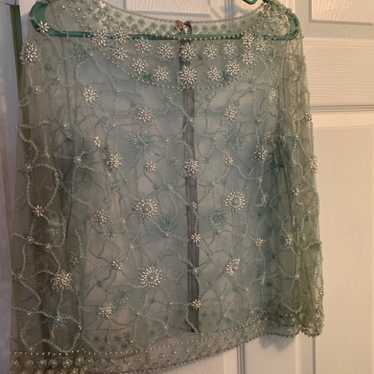 Hand beaded French Vintage Sheer Top