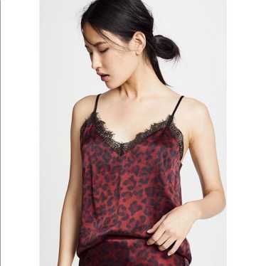 $169 ANINE BING Red Lace Trim 100% Silk Leopard C… - image 1