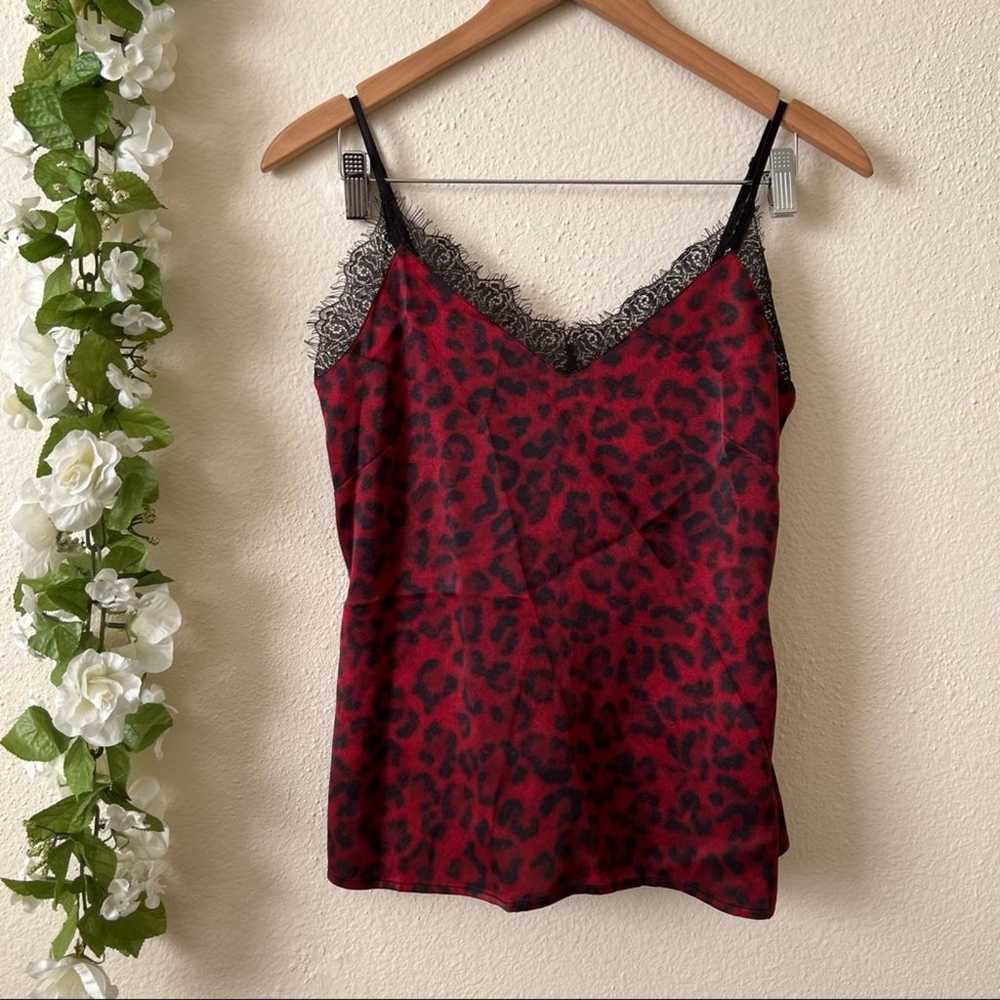 $169 ANINE BING Red Lace Trim 100% Silk Leopard C… - image 2