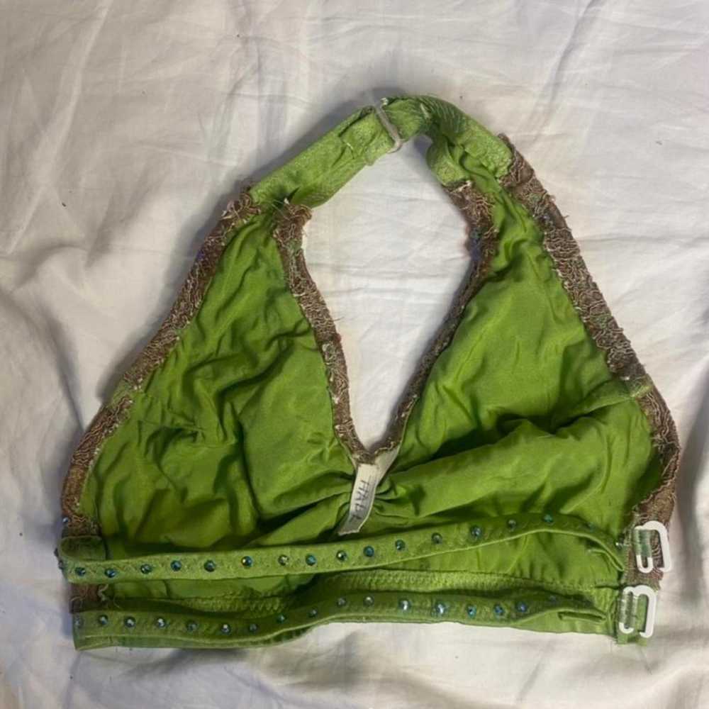 Green/brown handmade beaded/lace halter top - image 2