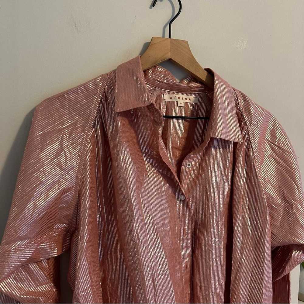 Xirena Pink Metallic Striped Button Front Blouse … - image 10