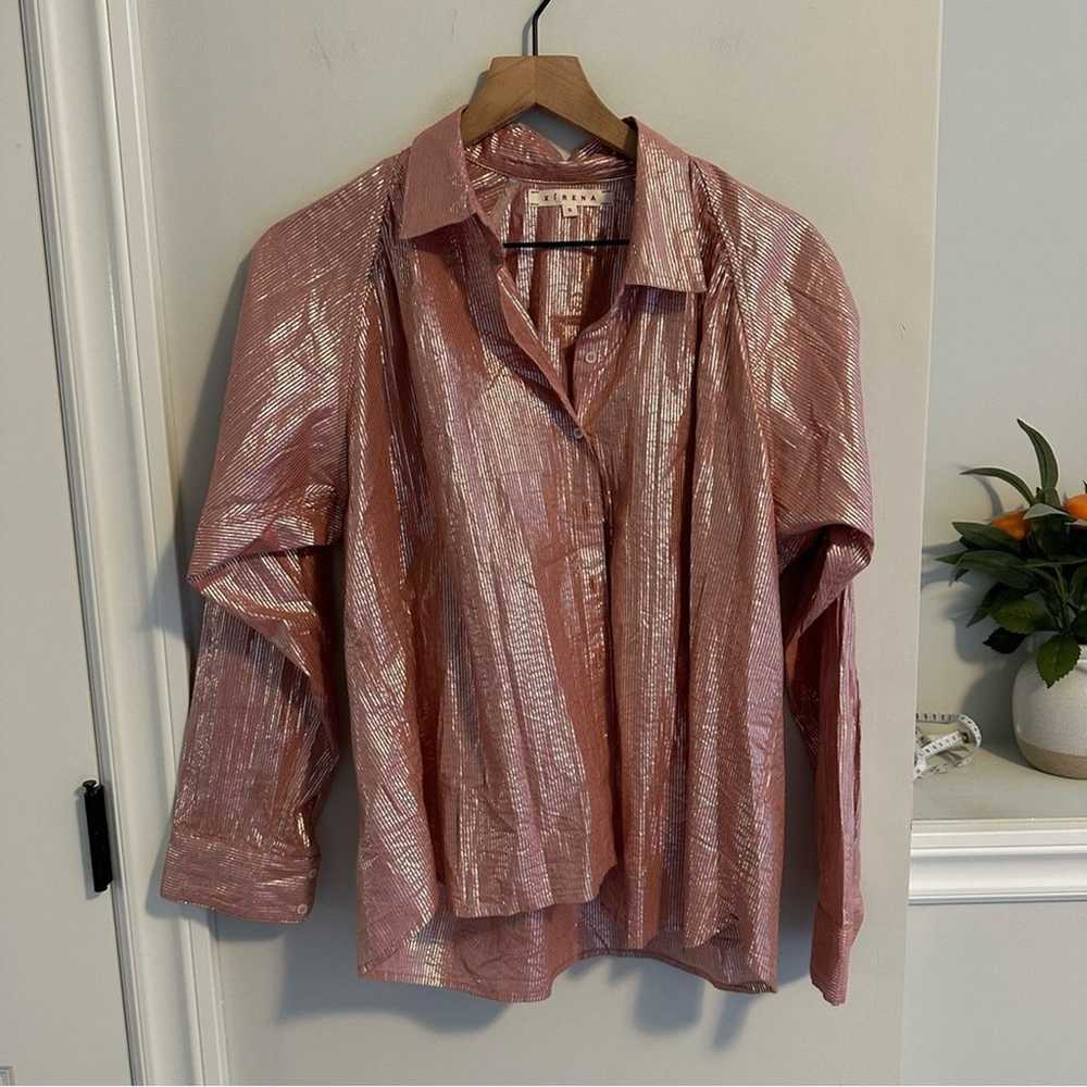 Xirena Pink Metallic Striped Button Front Blouse … - image 11