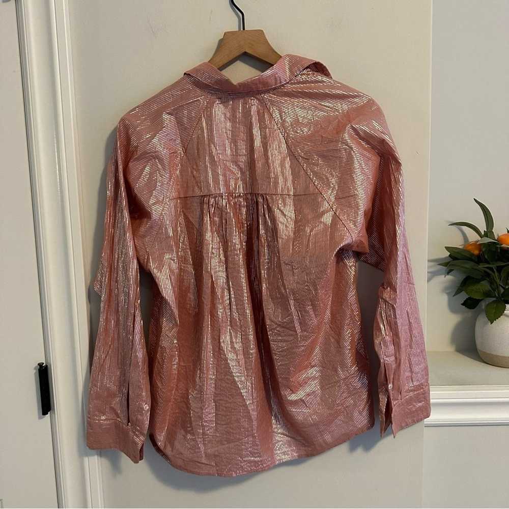Xirena Pink Metallic Striped Button Front Blouse … - image 5