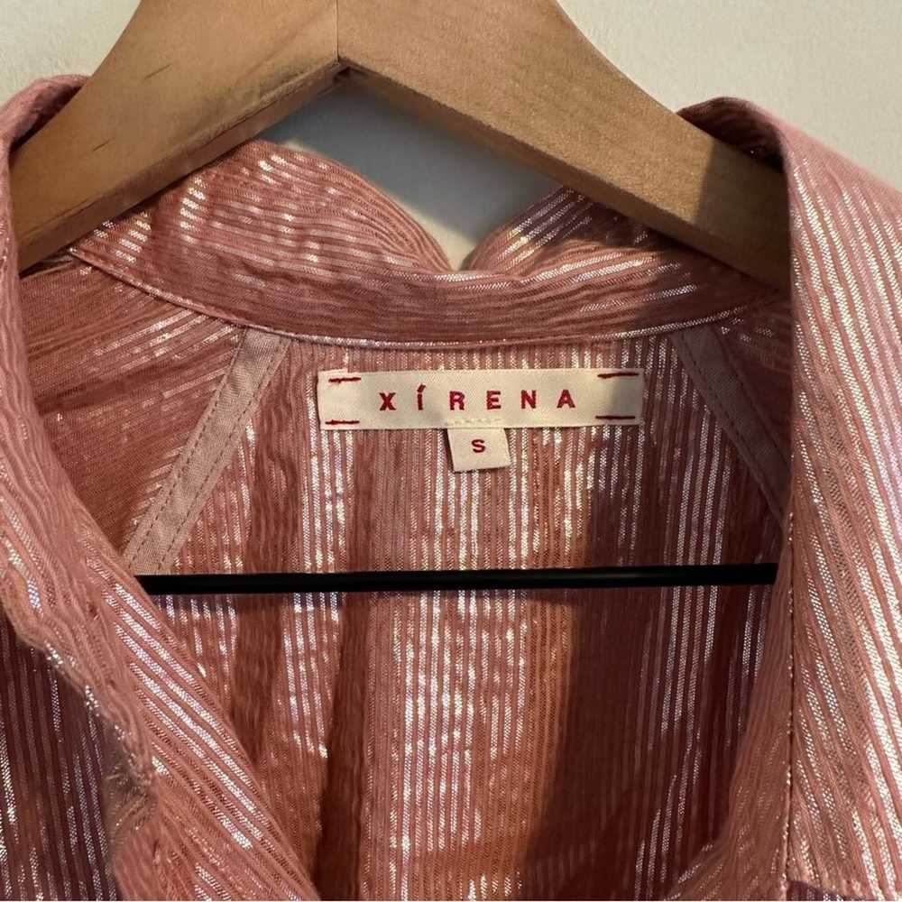 Xirena Pink Metallic Striped Button Front Blouse … - image 6