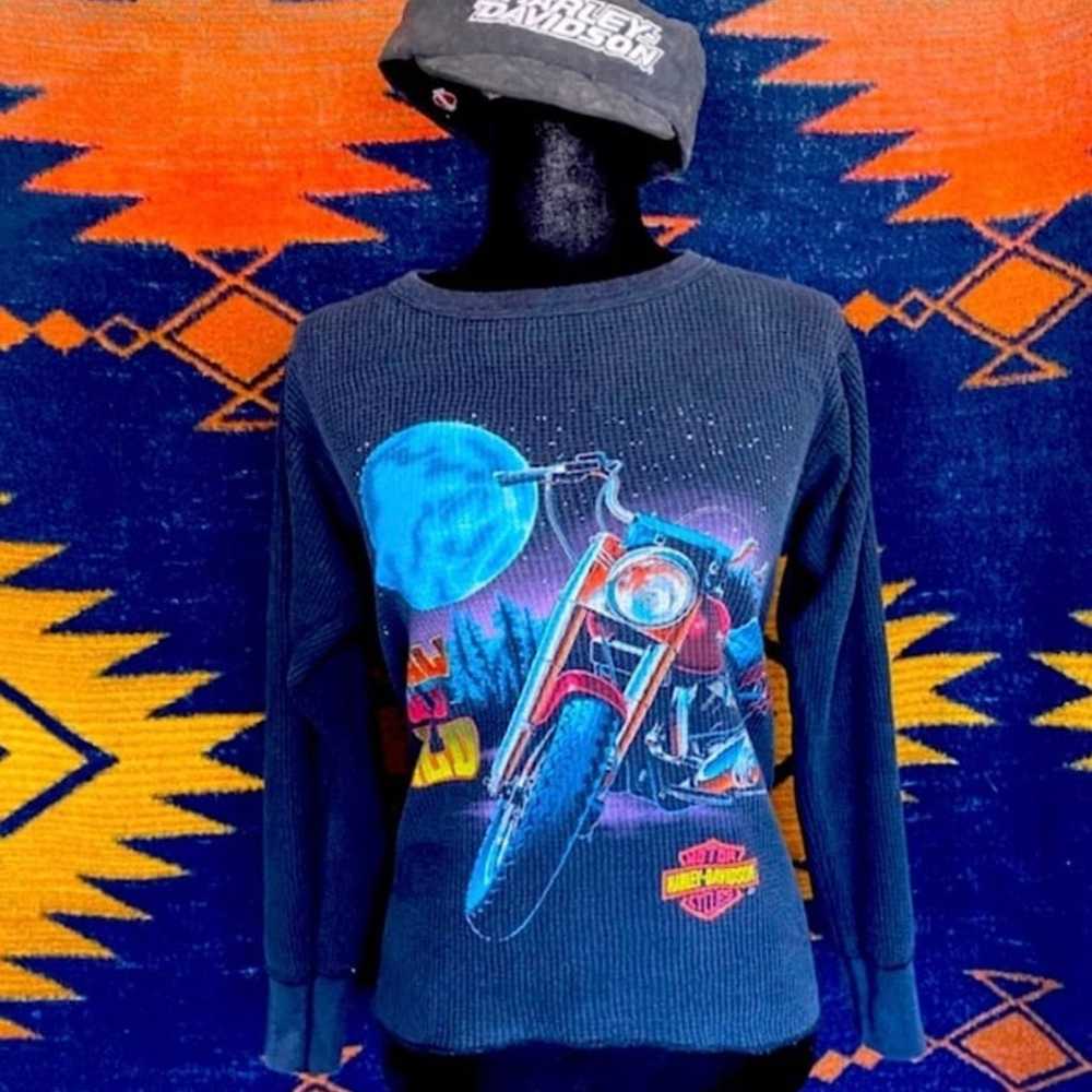 VTG. Harley Davidson Waffle Knit Call of the Wild… - image 1