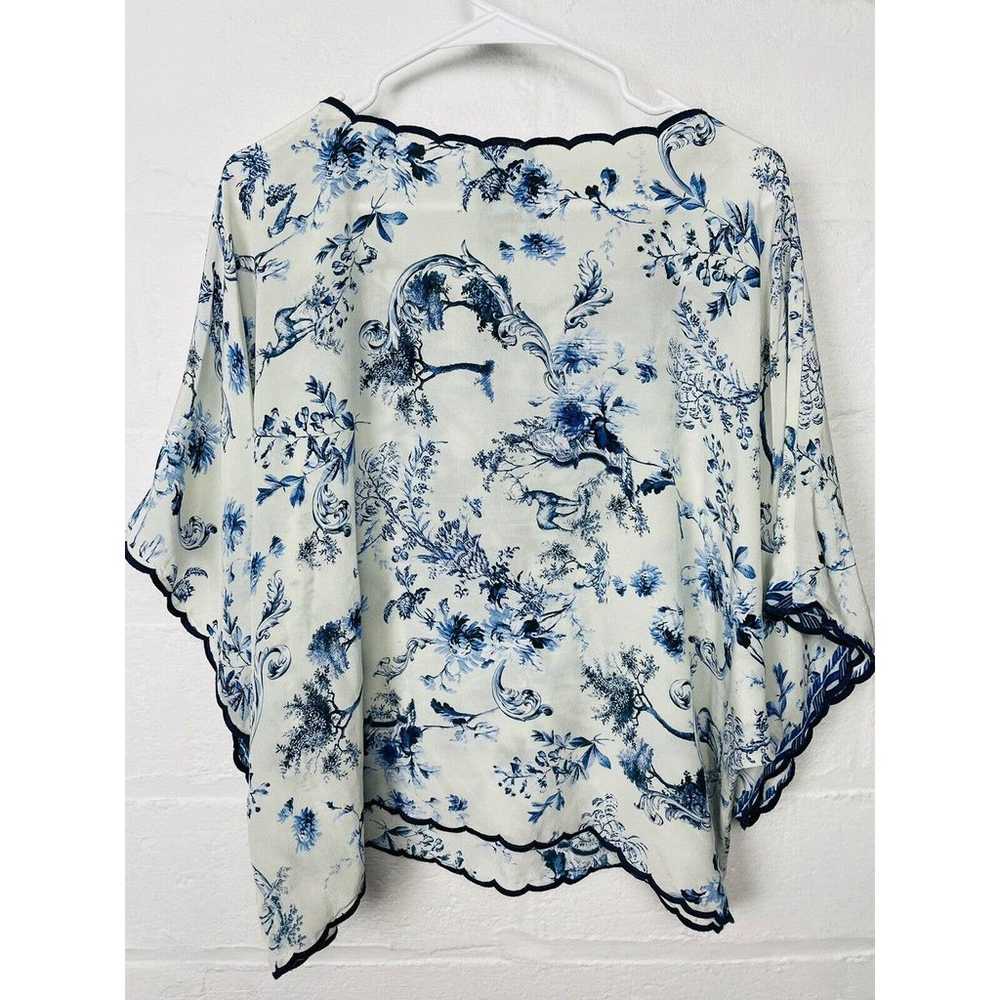 JOHNNY WAS Blue Deer Embroidered Silk Blouse Large - image 6