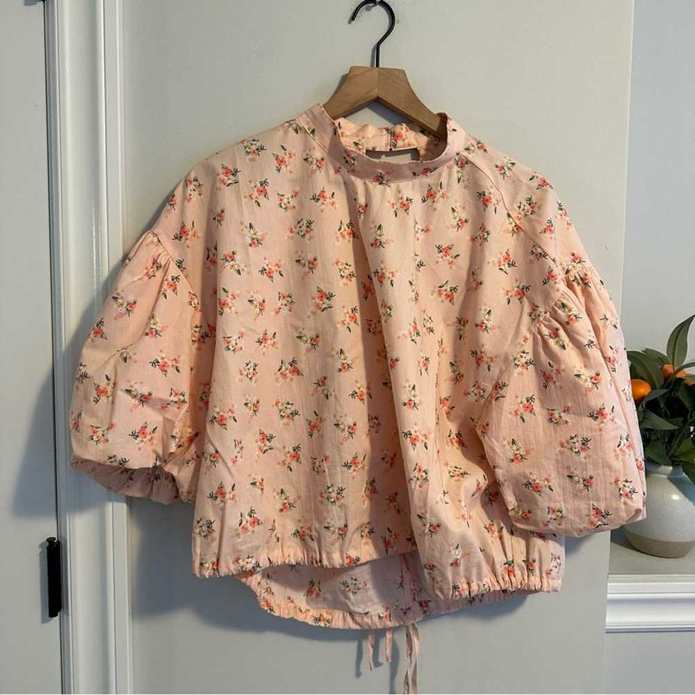 Anthropologie Pink Floral Rose Puff Sleeve Top XL - image 10