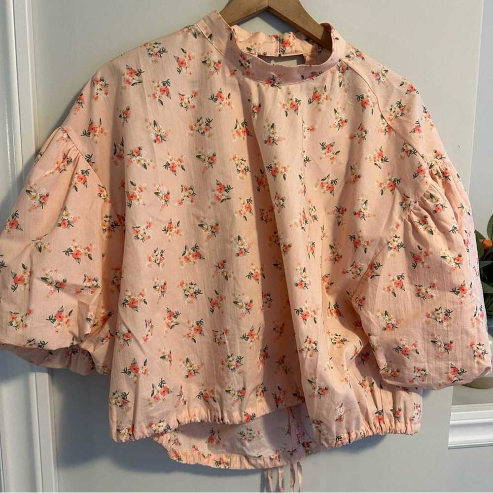 Anthropologie Pink Floral Rose Puff Sleeve Top XL - image 5