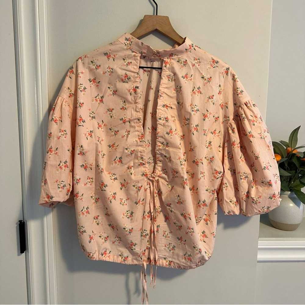 Anthropologie Pink Floral Rose Puff Sleeve Top XL - image 6