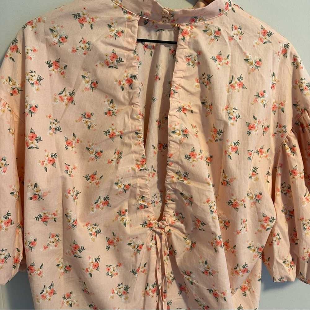Anthropologie Pink Floral Rose Puff Sleeve Top XL - image 7