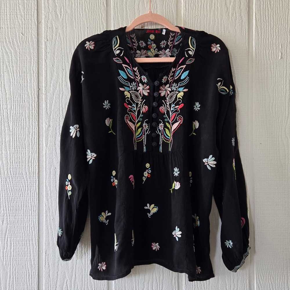 Johnny Was Embroidered Boho Western Peasant Top L… - image 1