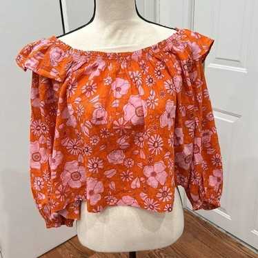 Orange Floral Off the Shoulder Shirt - image 1