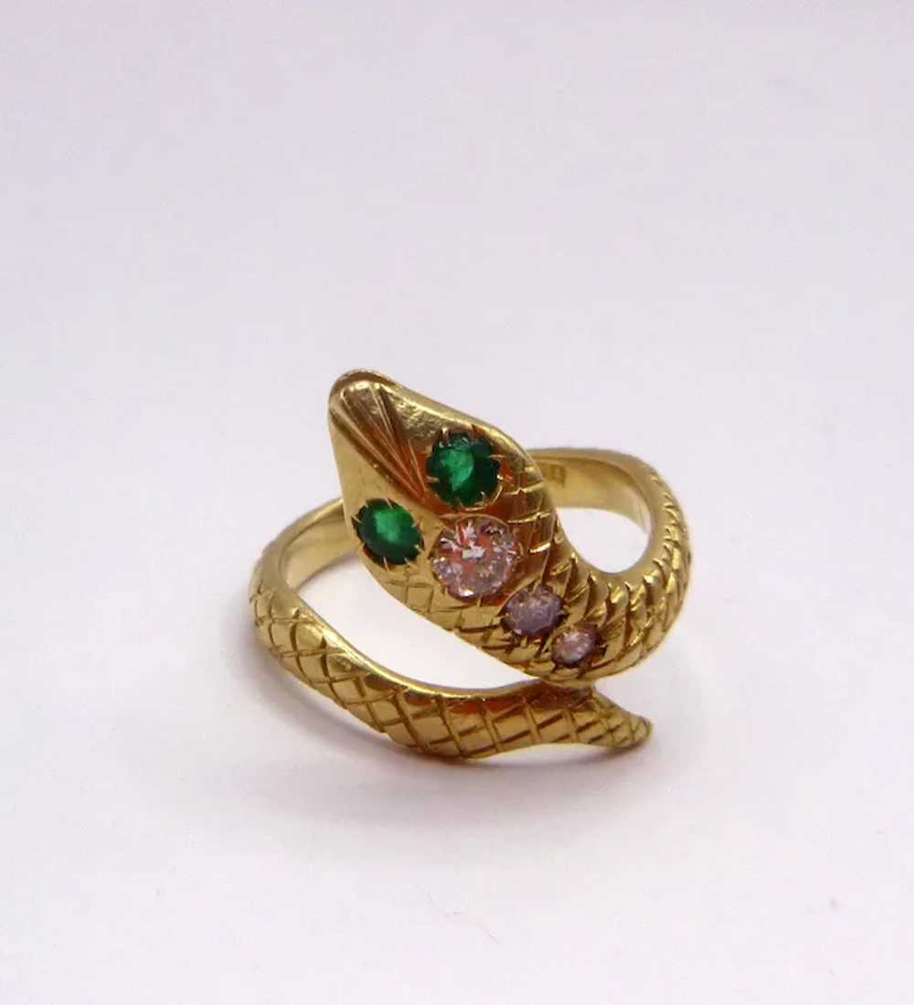 Antique Emerald, Diamond 18K Snake Ring - image 12