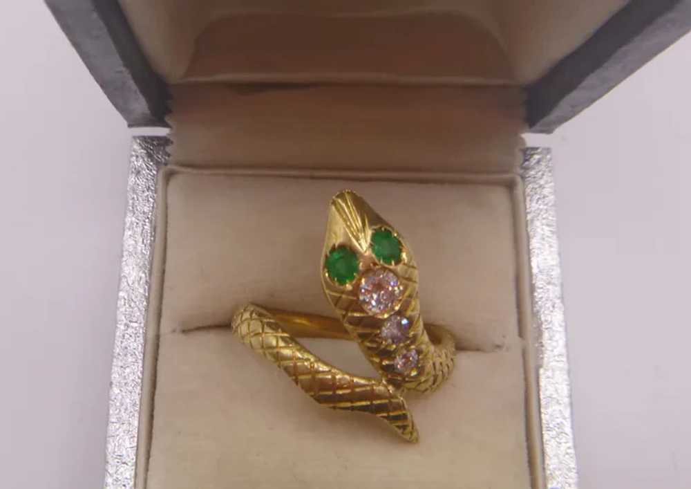 Antique Emerald, Diamond 18K Snake Ring - image 2