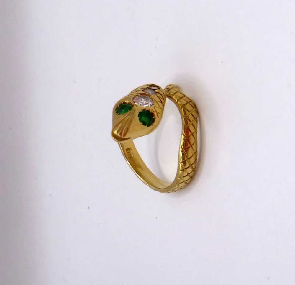 Antique Emerald, Diamond 18K Snake Ring - image 5