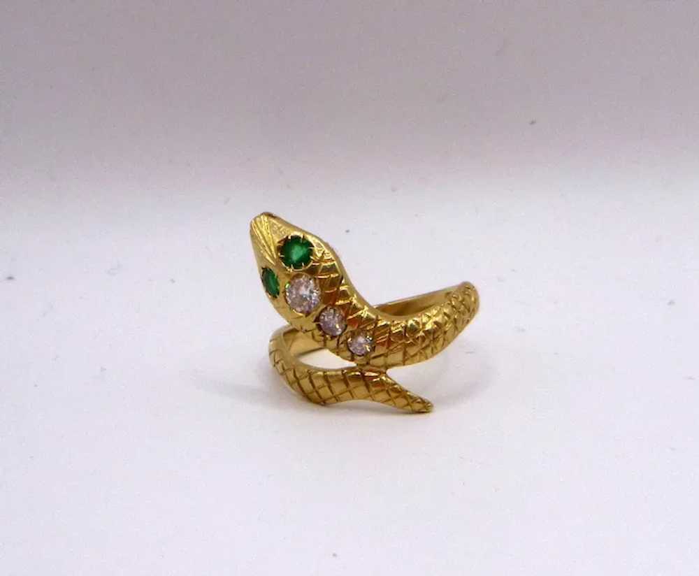 Antique Emerald, Diamond 18K Snake Ring - image 6