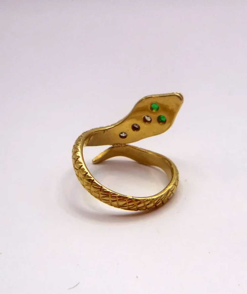 Antique Emerald, Diamond 18K Snake Ring - image 7