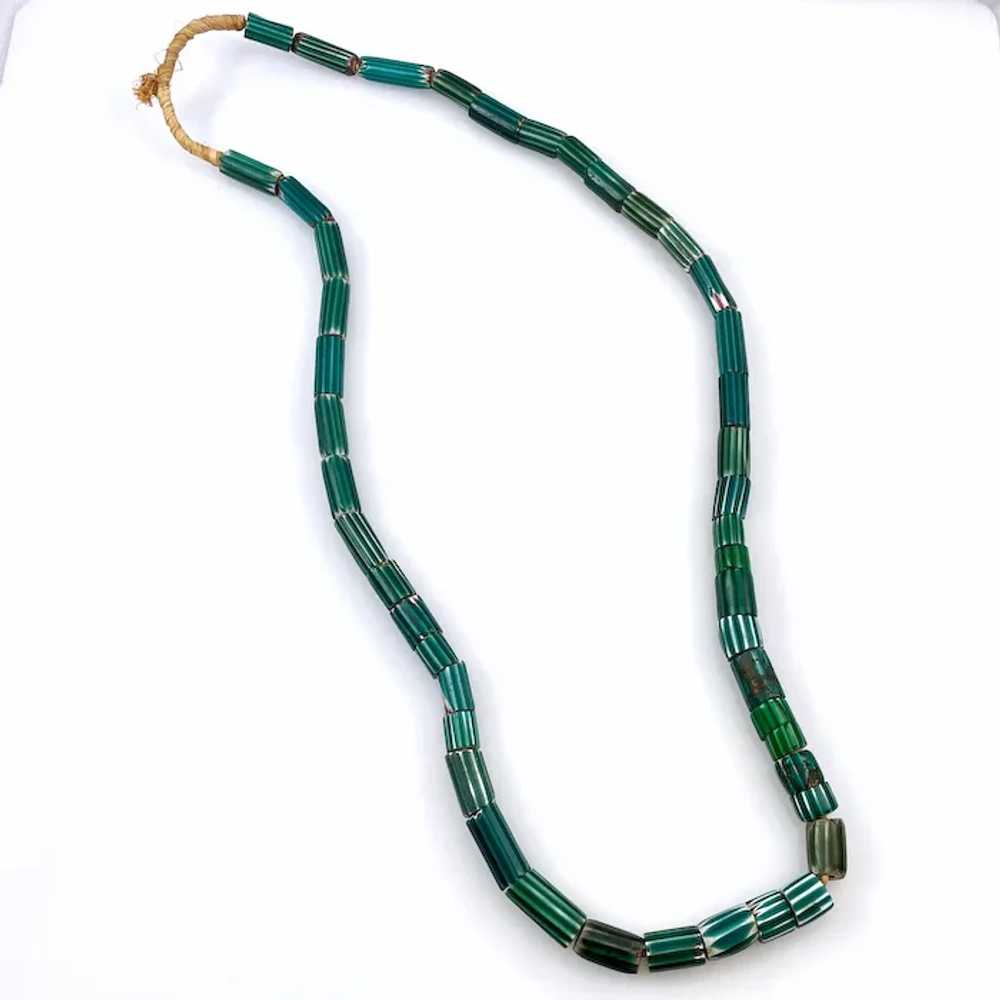 Antique Green Watermelon Chevron Trade Beads Neck… - image 3