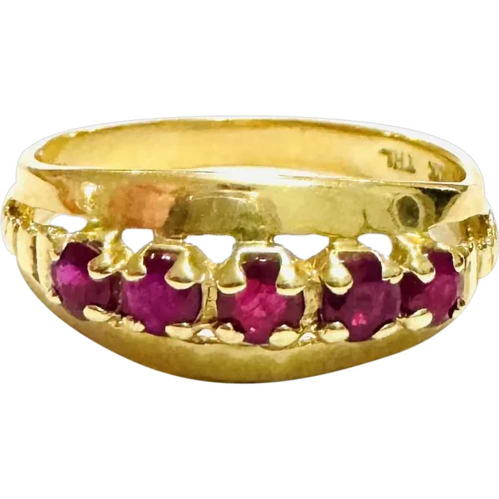 MCM 1960s Natural Red Ruby Solid 10k Yellow Gold … - image 1