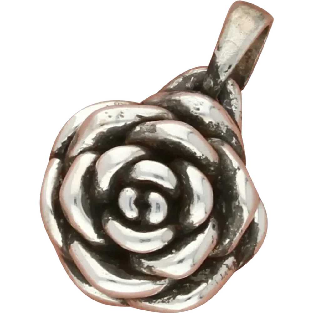 Sterling Silver Vintage Hollow Rose Flower Pendant - image 1