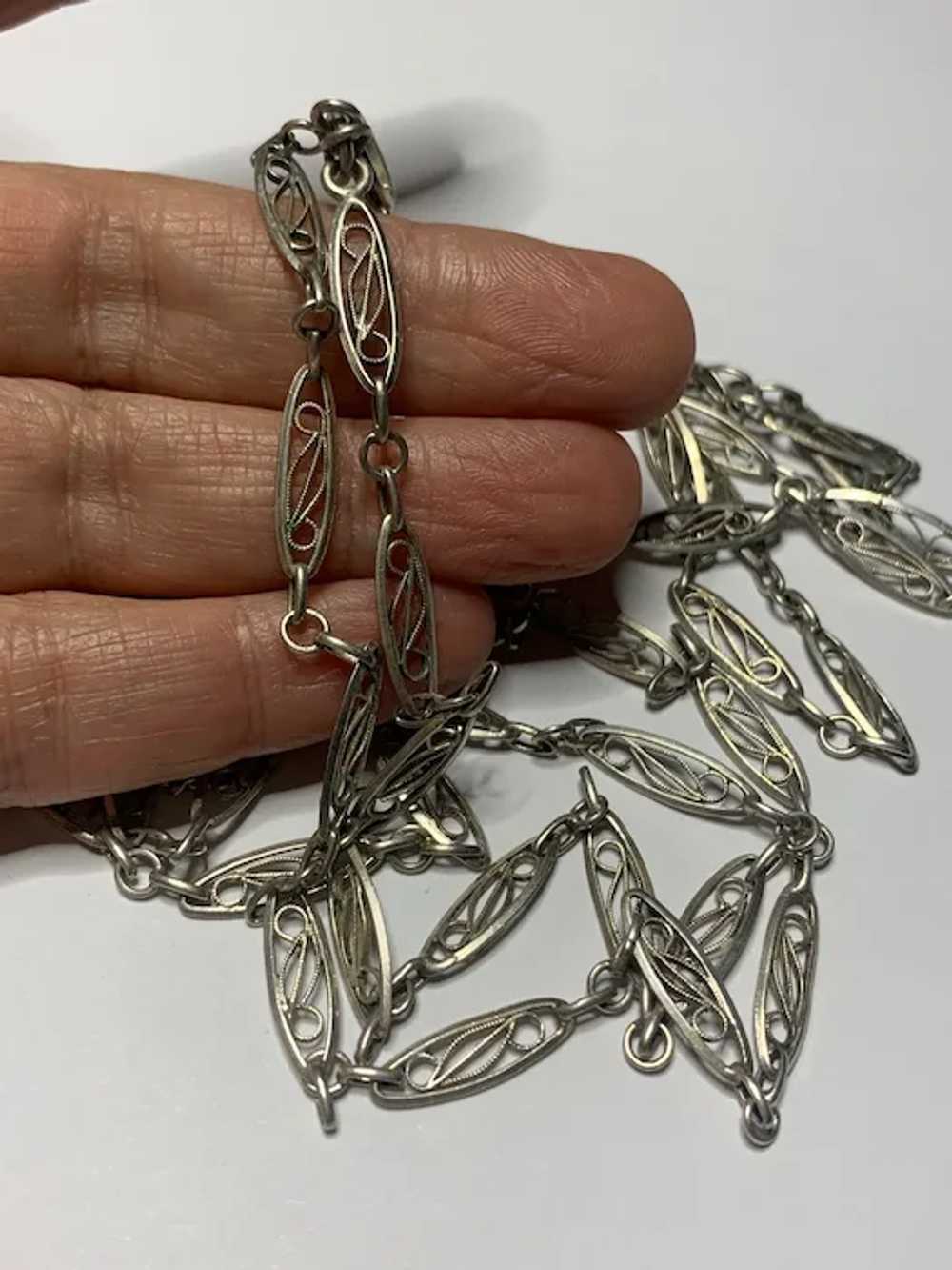 French 800-900 silver Filigree Guard Chain for Mu… - image 5