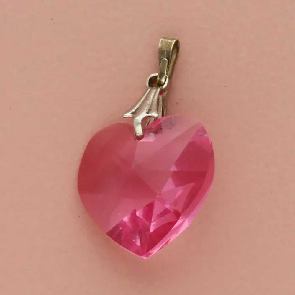 Sterling Silver Pink Crystal Heart Pendant - image 2