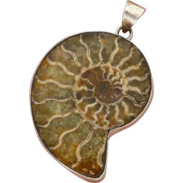 Sterling Silver Large Bezel-Set Ammonite Pendant - image 1