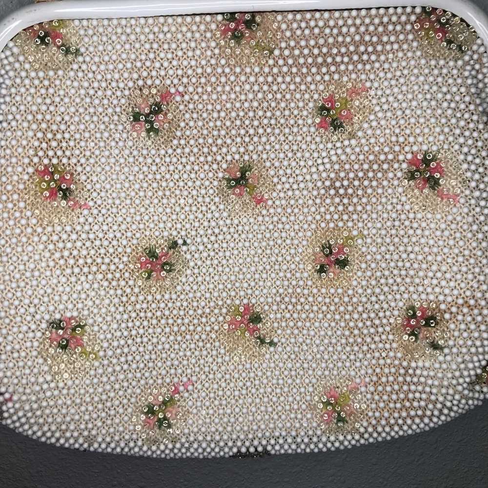 White Beaded Purse Pink 1950's Vintage - image 3