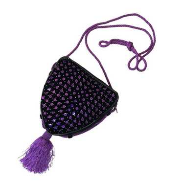 Stunning 80’s ESCADA Purple Velvet Sequined Bag R… - image 1
