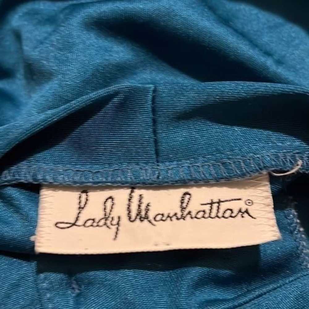 Lady Manhattan Beautiful Blue Neck Tie Shirt Top … - image 4
