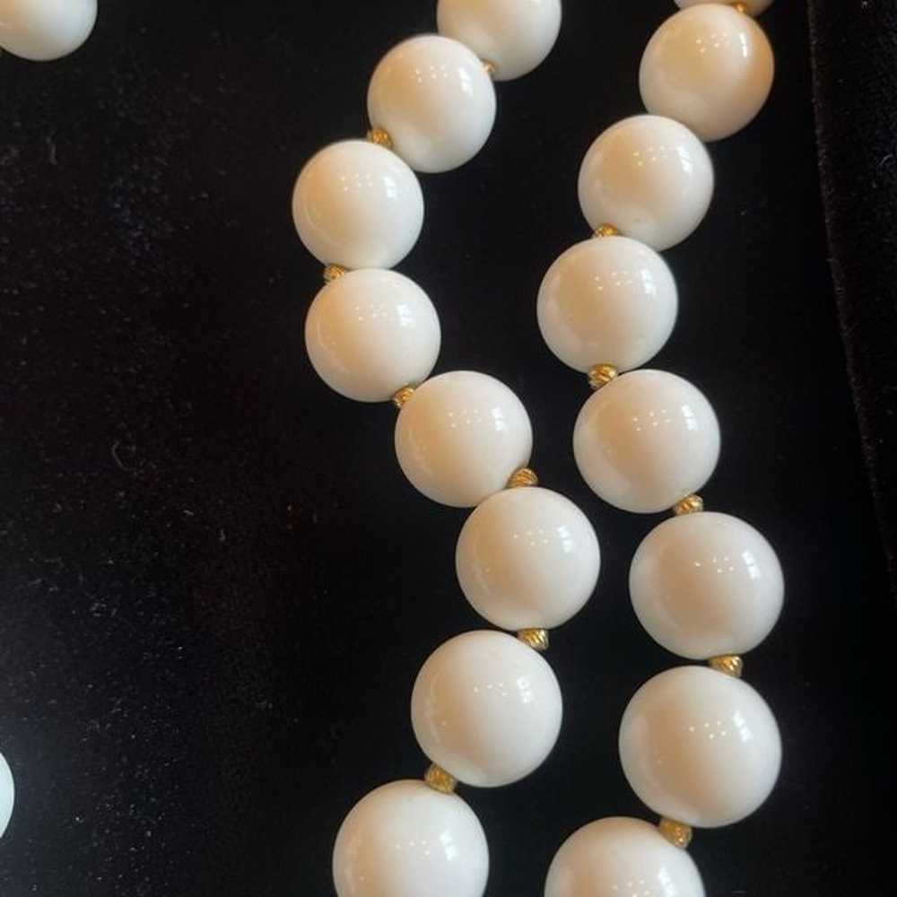 Vintage chunky double strand white beads and enam… - image 2