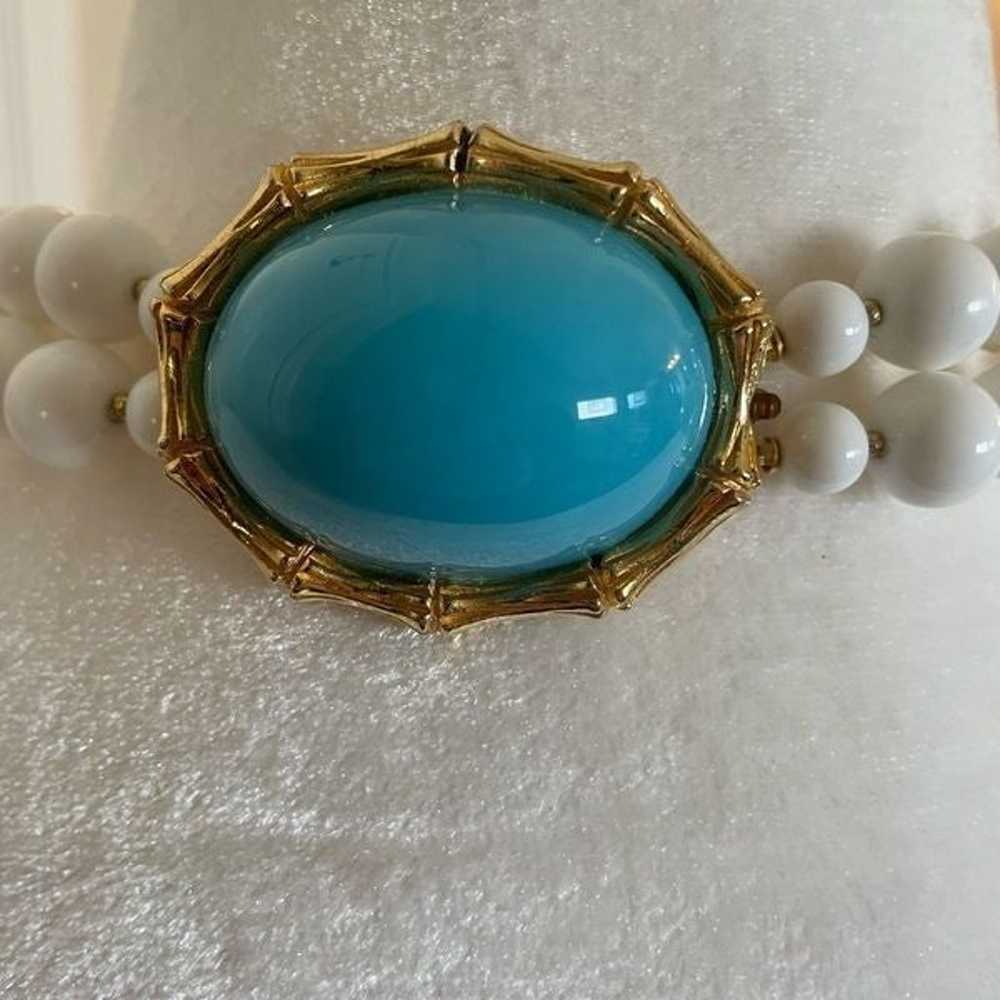 Vintage chunky double strand white beads and enam… - image 3