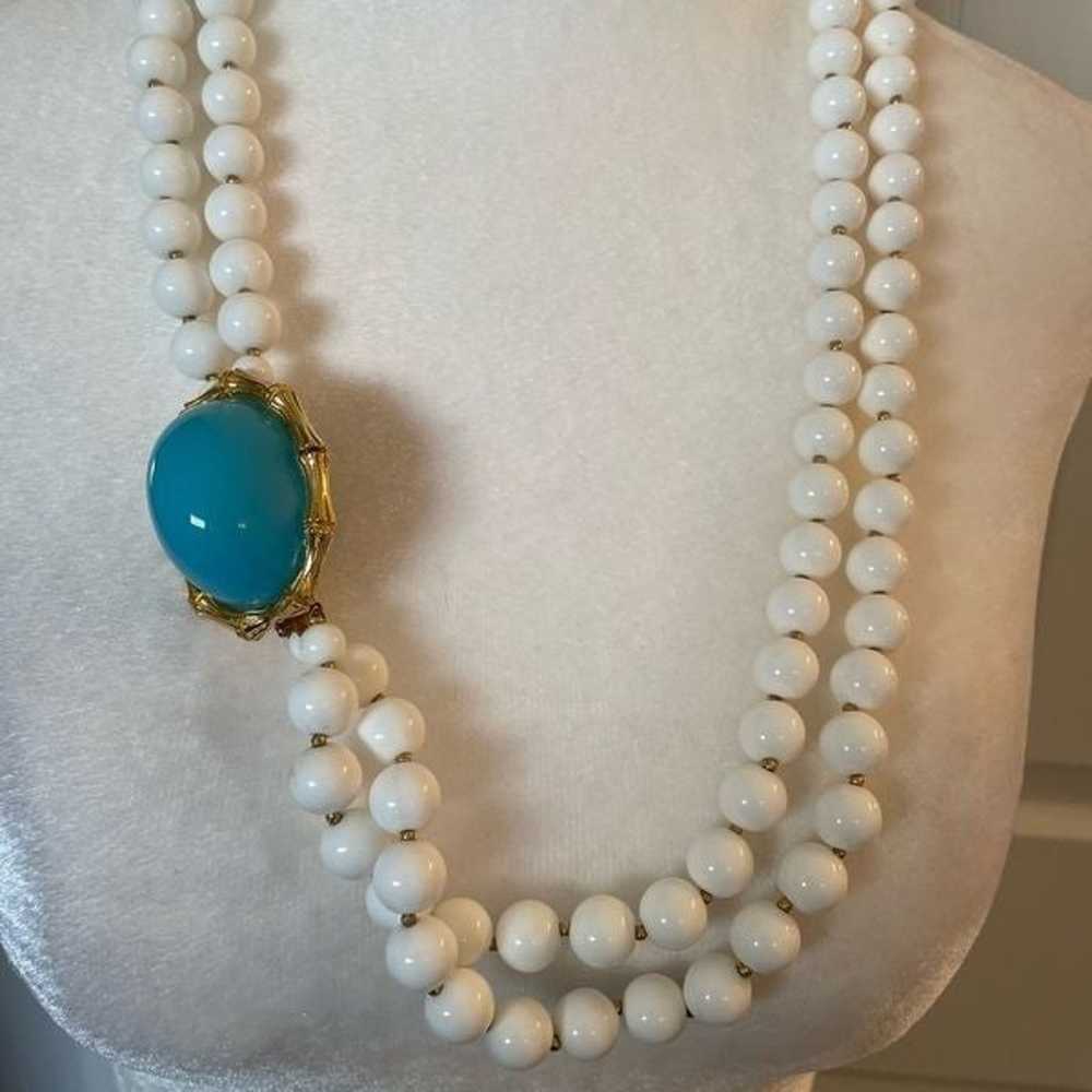 Vintage chunky double strand white beads and enam… - image 5