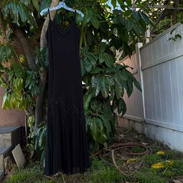 Vintage 90s Black Beaded Formal Slip Dress/ gown … - image 1