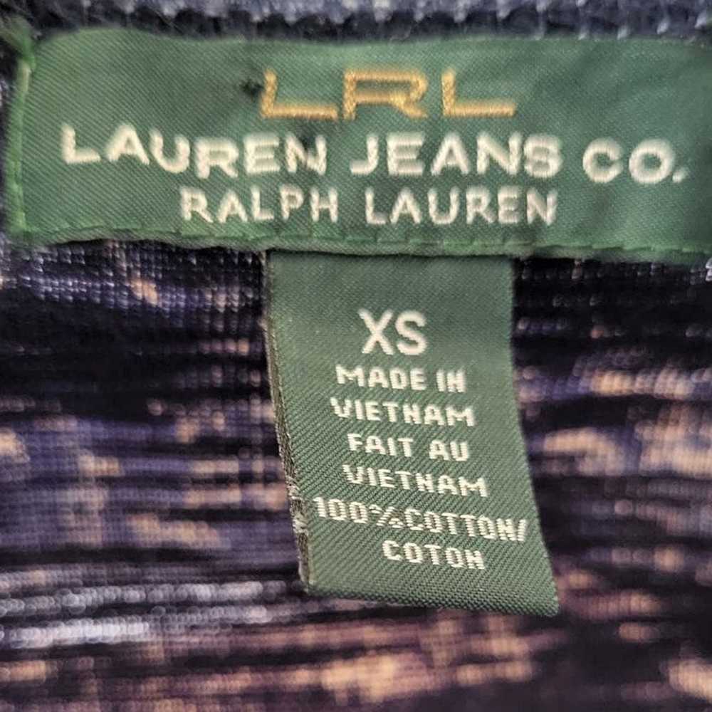 LRL Lauren Jeans Co Ribbed Knit T-Shirt Navy Flor… - image 10