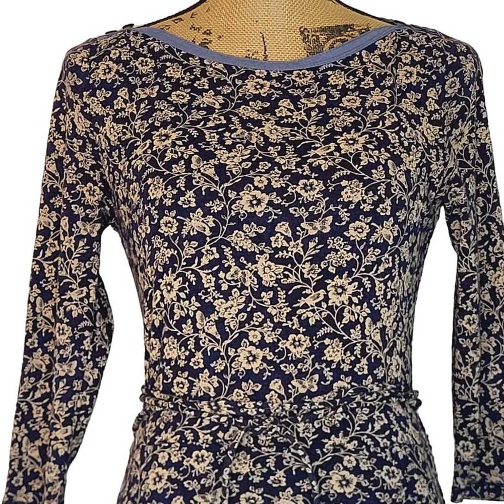 LRL Lauren Jeans Co Ribbed Knit T-Shirt Navy Flor… - image 4