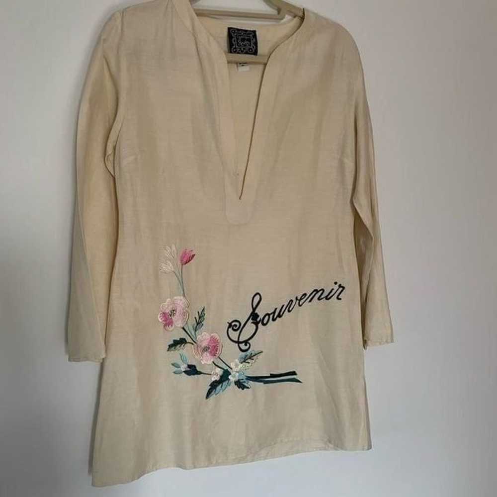 Cynthia Rowley tunic linen embroidered vintage - image 2