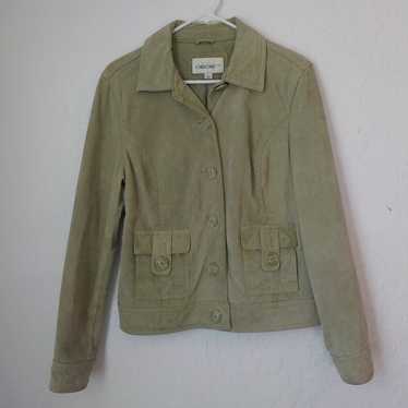 Vintage Y2K Cherokee Green Suede Leather Jacket W… - image 1