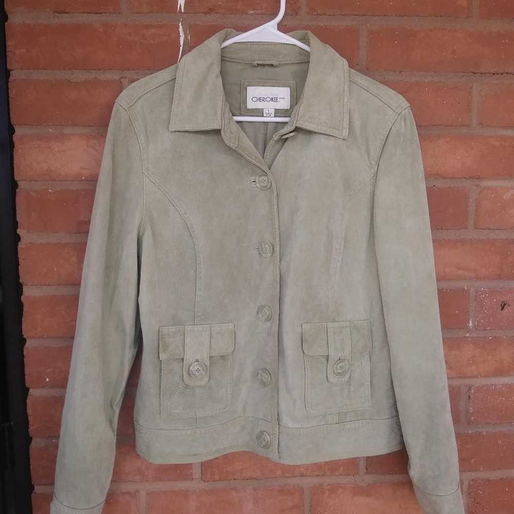 Vintage Y2K Cherokee Green Suede Leather Jacket W… - image 7
