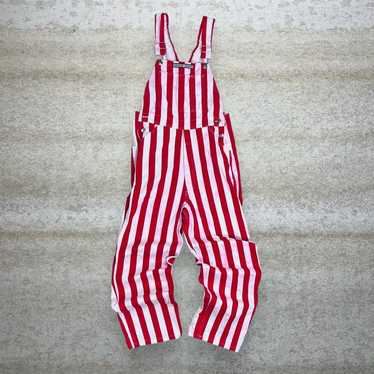 Vintage Game Bibs Overalls Red White Striped Bagg… - image 1