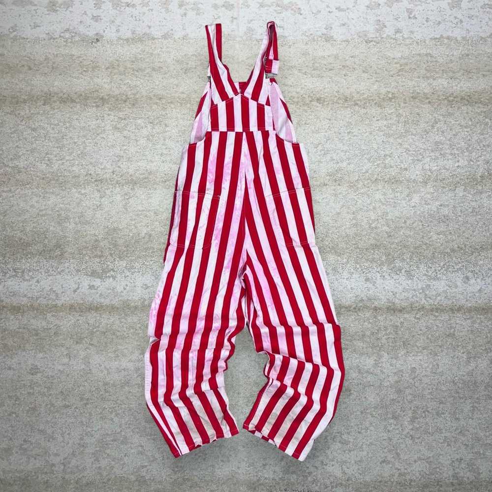 Vintage Game Bibs Overalls Red White Striped Bagg… - image 2