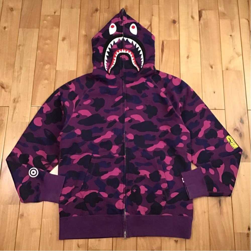 Bape BAPE Shark full zip hoodie Purple camo a bat… - image 1