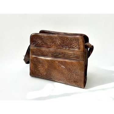 Mexican Made Hand Tooled 1970's Brown Leather Pur… - image 1