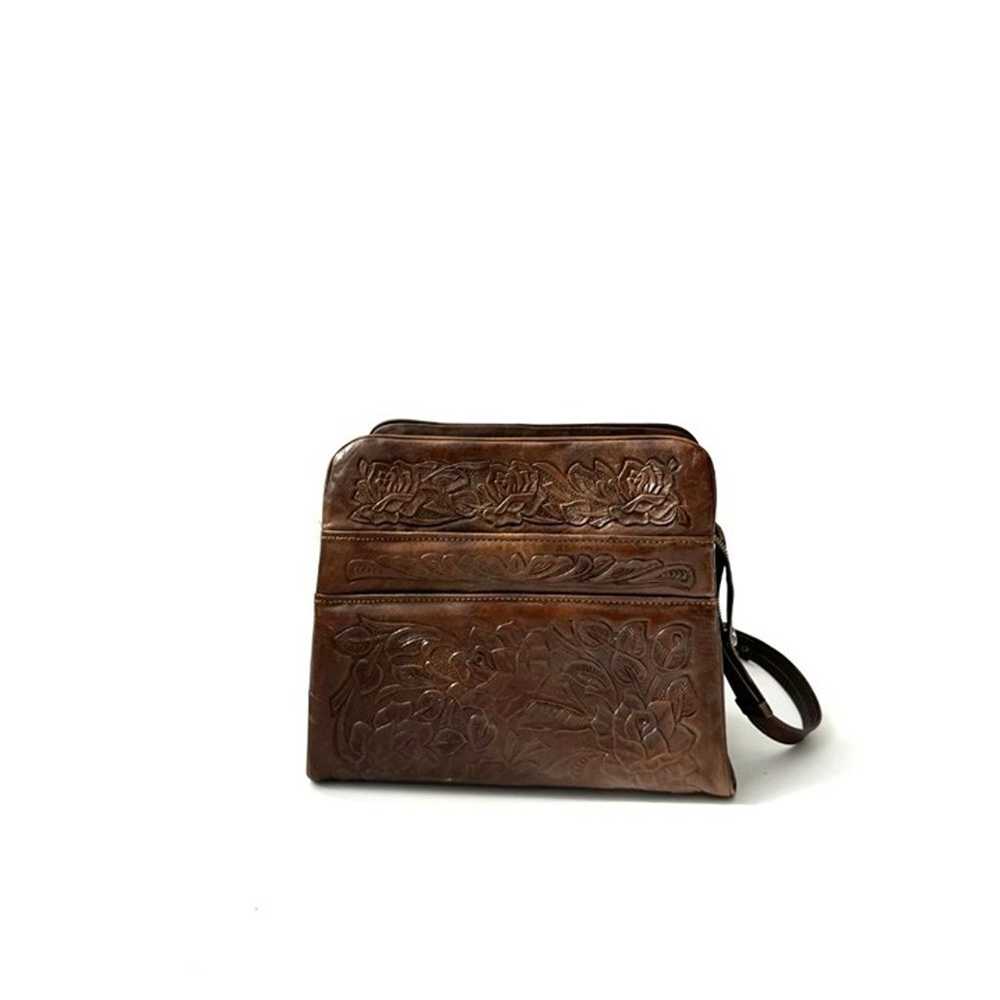 Mexican Made Hand Tooled 1970's Brown Leather Pur… - image 2
