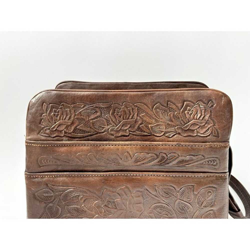 Mexican Made Hand Tooled 1970's Brown Leather Pur… - image 5