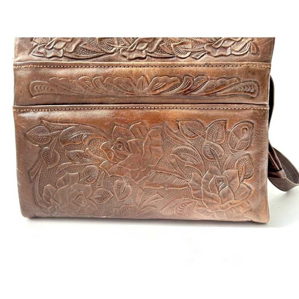 Mexican Made Hand Tooled 1970's Brown Leather Pur… - image 6