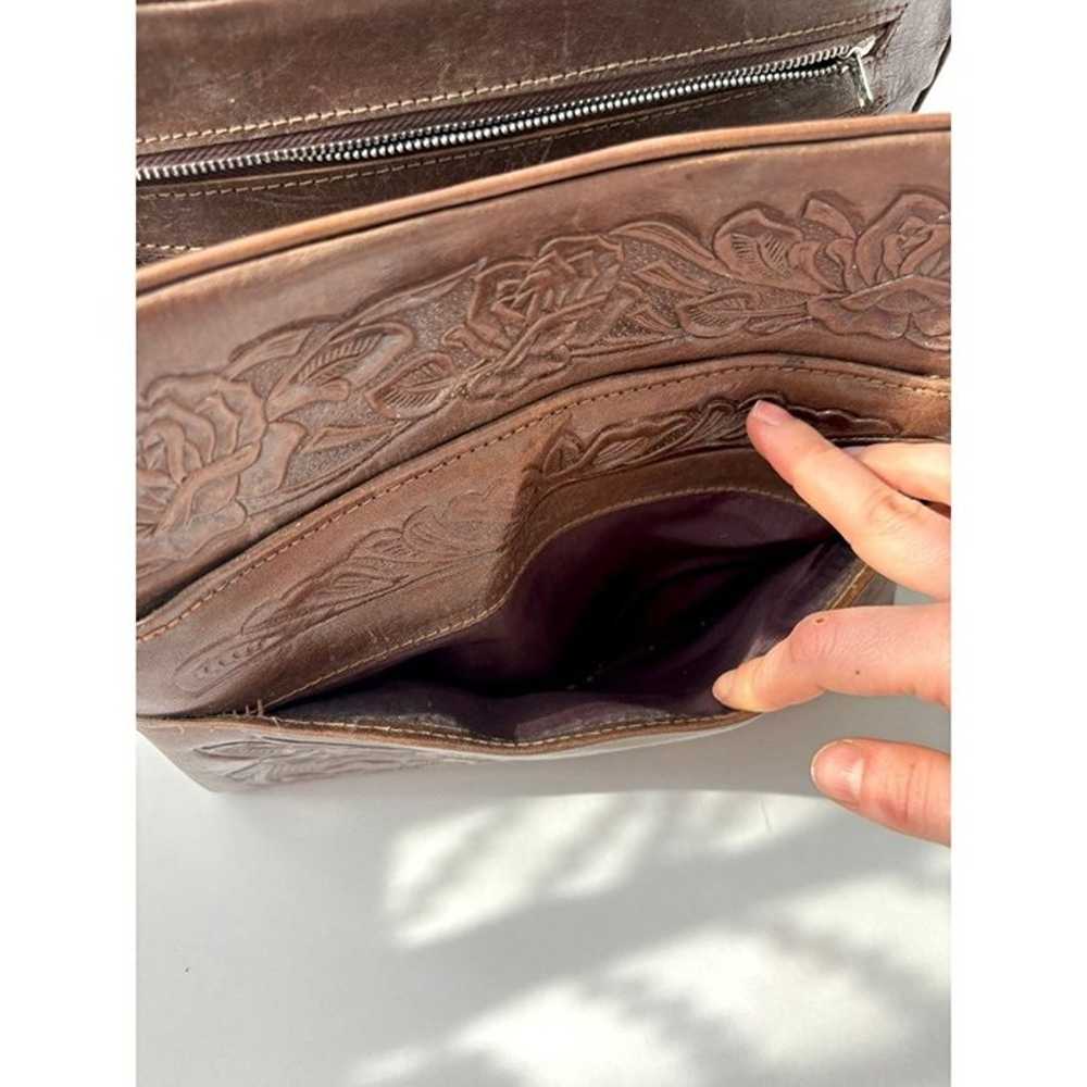 Mexican Made Hand Tooled 1970's Brown Leather Pur… - image 7