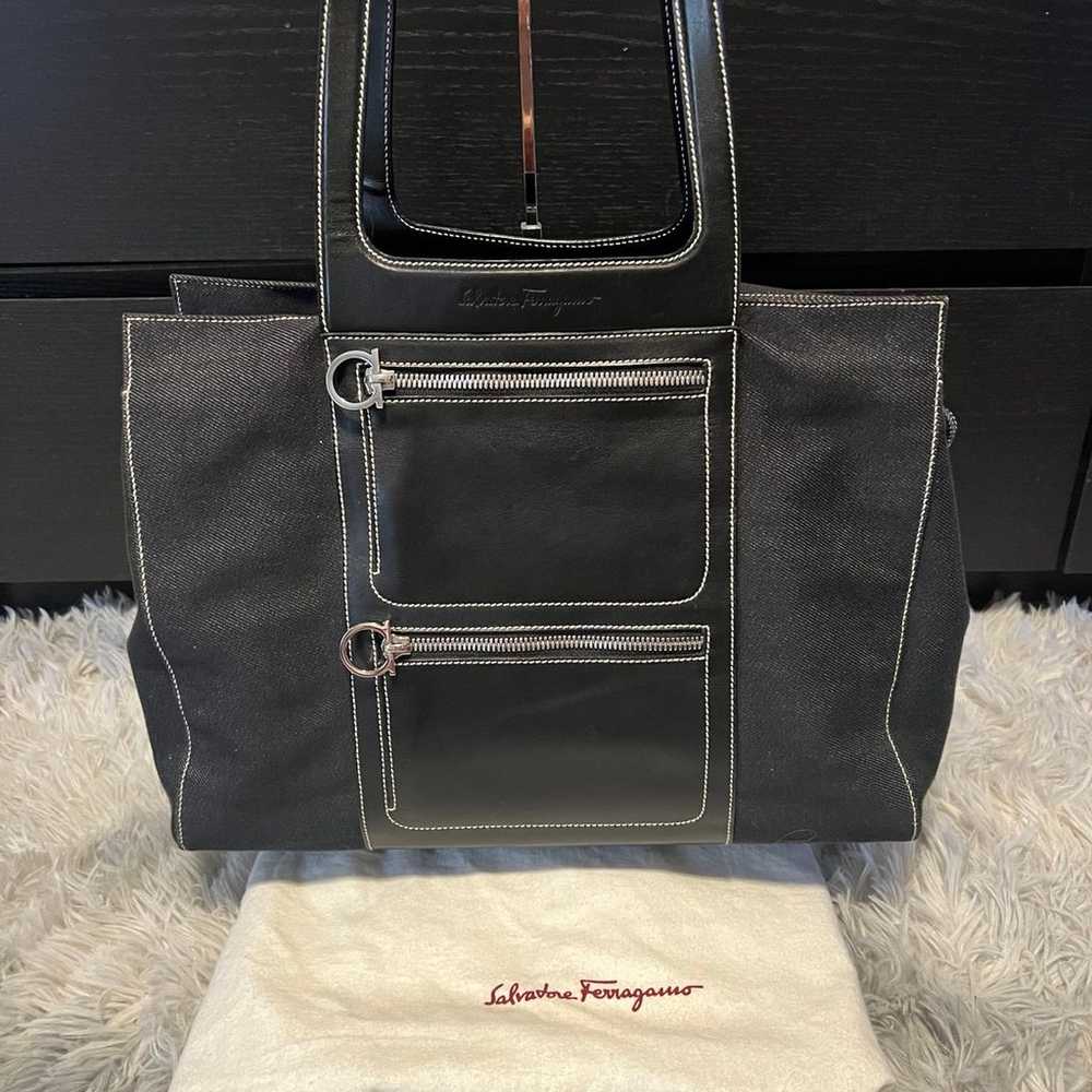 RARE Salvatore Ferragamo Denim and Leather Bag - image 1