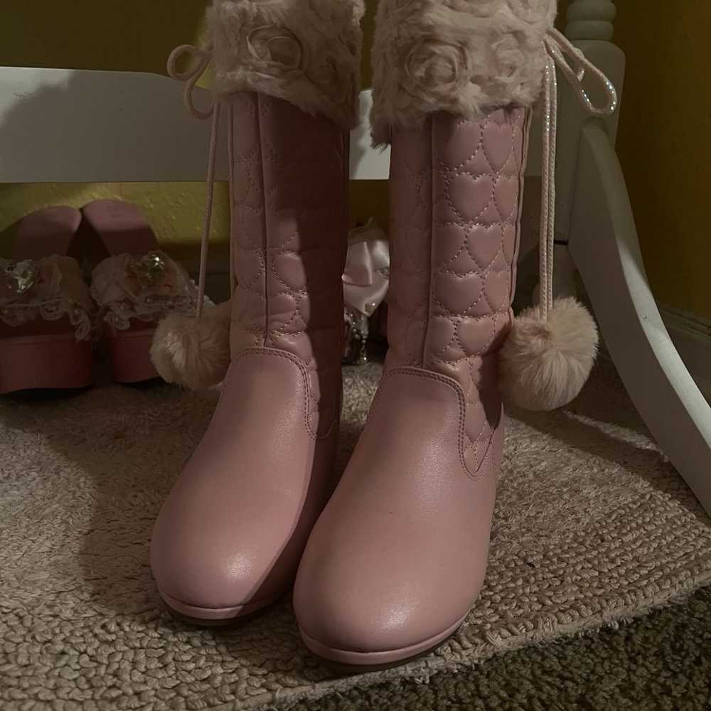 girls mid calf pink boots - image 2
