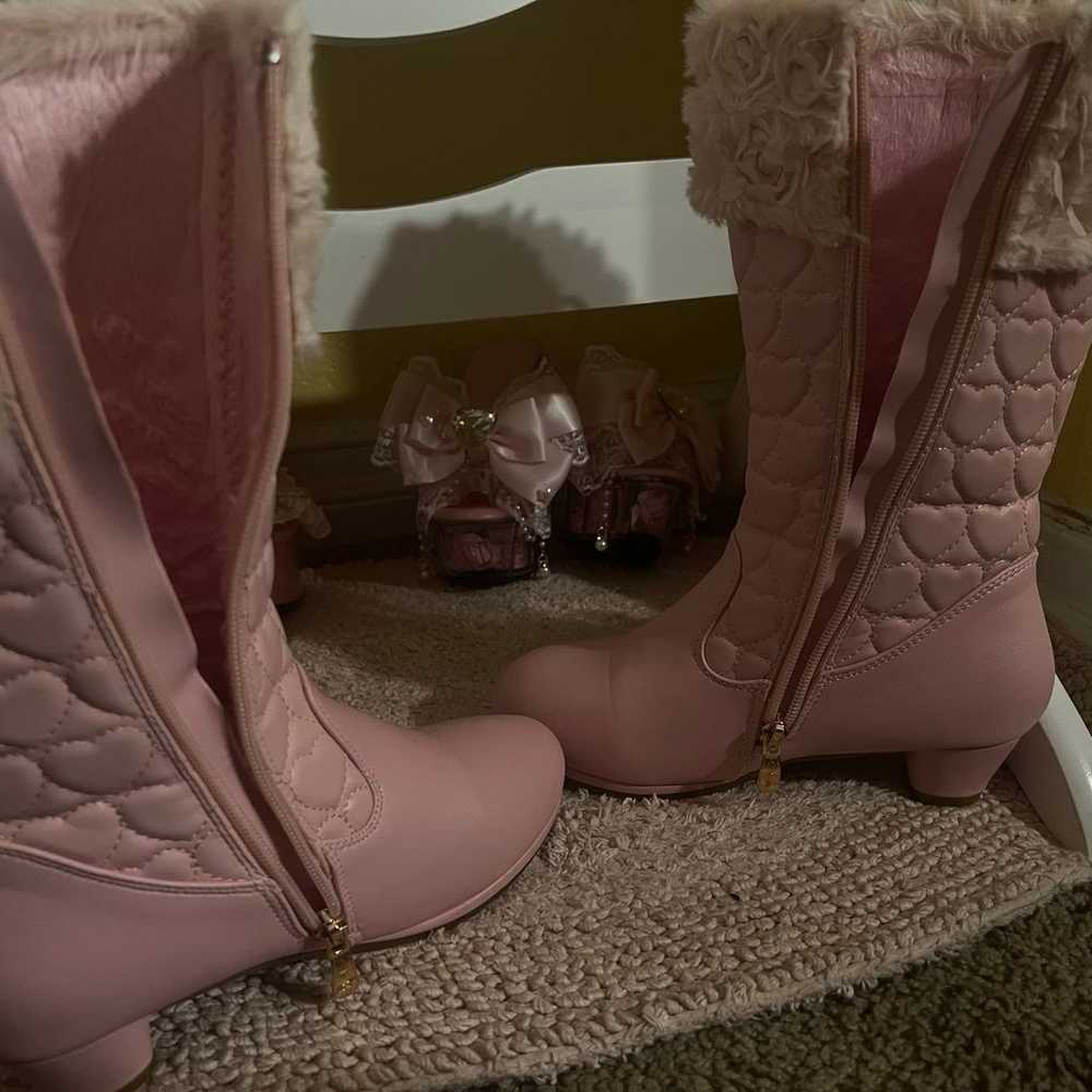girls mid calf pink boots - image 4